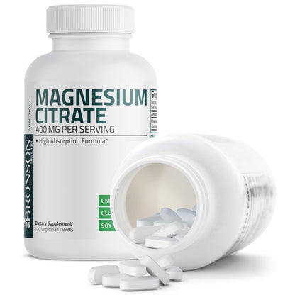 Bronson Magnesium Citrate 400mg | High Absorption, Non-GMO, 120 Vegetarian Tablets
