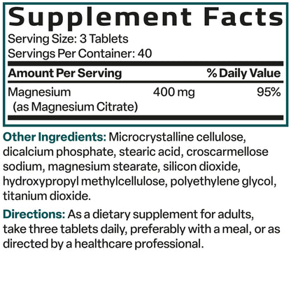 Bronson Magnesium Citrate 400mg | High Absorption, Non-GMO, 120 Vegetarian Tablets