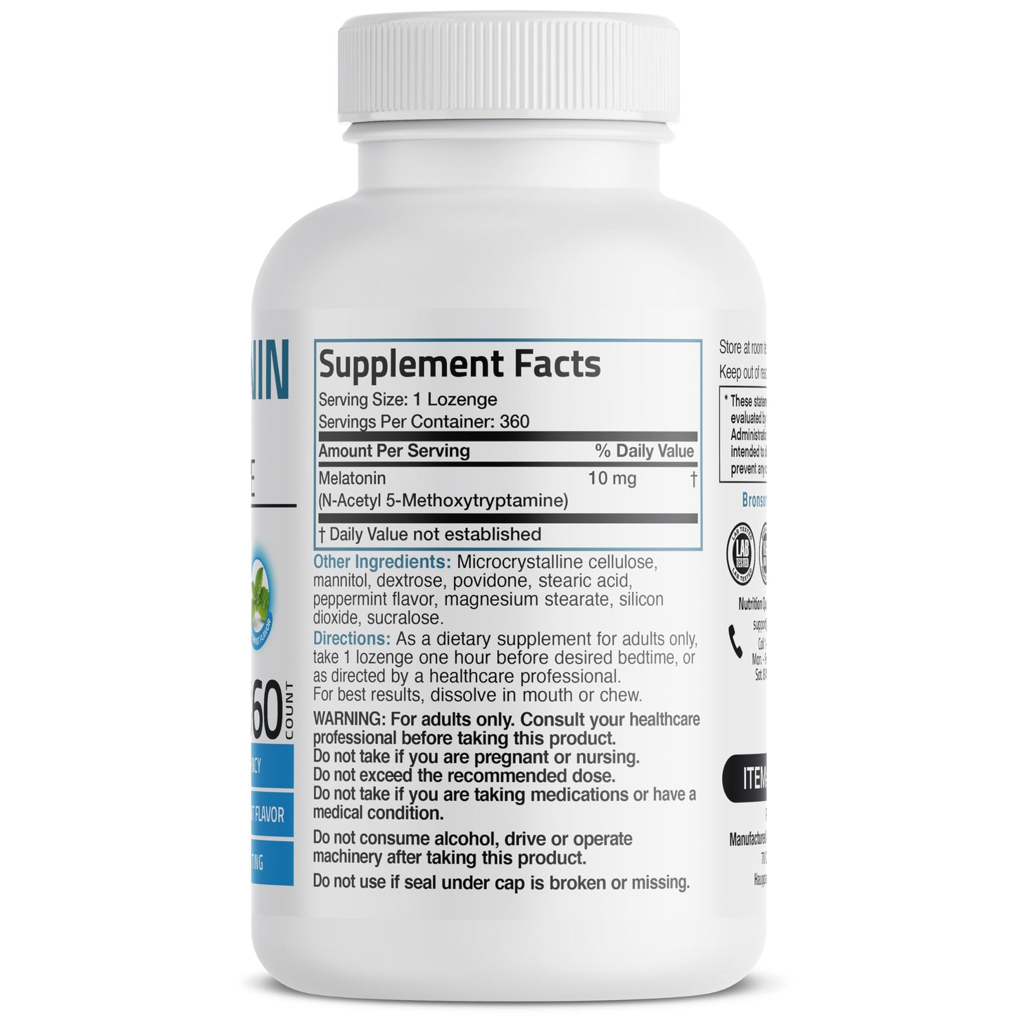 Bronson Melatonin 10 mg Fast Dissolve Peppermint Tablets – 360 Chewable Vegetarian Lozenges