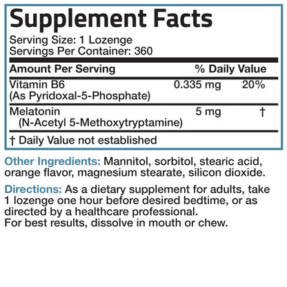 Bronson Melatonin 5mg Fast Dissolve Orange Lozenges with Vitamin B6 - 360 Vegetarian Chewables