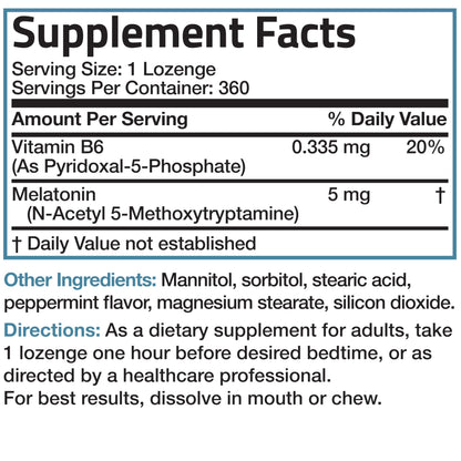 Bronson Melatonin 5mg Peppermint Lozenges with Vitamin B6 – 360 Vegetarian Lozenges