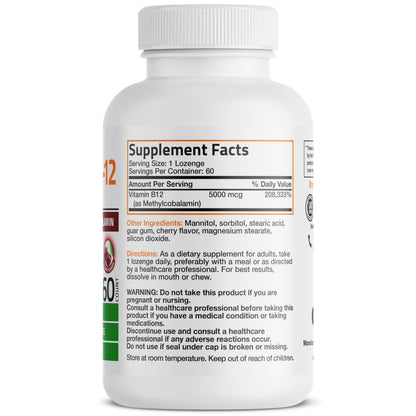 Bronson Methyl B12 5000 mcg Methylcobalamin – Energy & Brain Support (60 Lozenges)