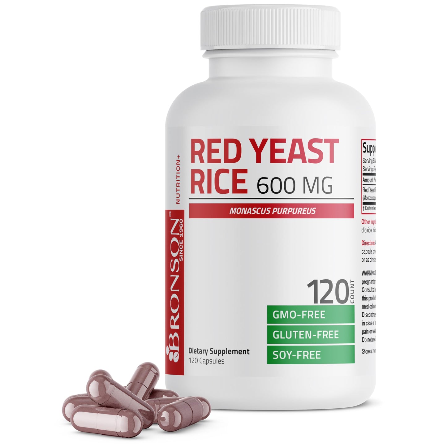 Bronson Red Yeast Rice 600 MG Monascus Purpureus Herbal Health – Non-GMO, 120 Capsules