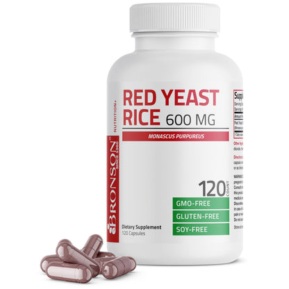 Bronson Red Yeast Rice 600 MG Monascus Purpureus Herbal Health – Non-GMO, 120 Capsules