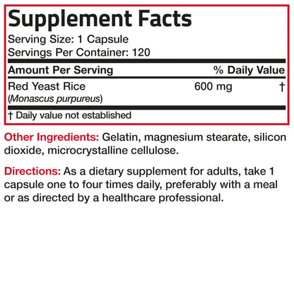 Bronson Red Yeast Rice 600 MG Monascus Purpureus Herbal Health – Non-GMO, 120 Capsules