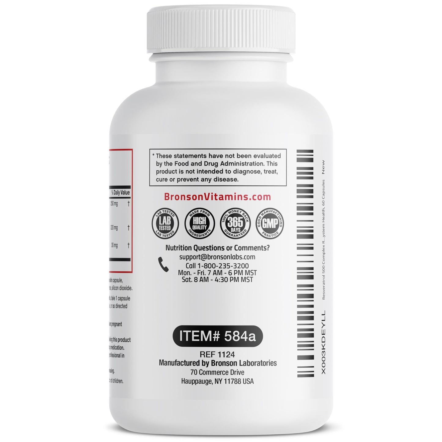 Bronson Resveratrol 500 Complex - Trans-Resveratrol + Grape Seed & Red Wine Extract, 60 Capsules