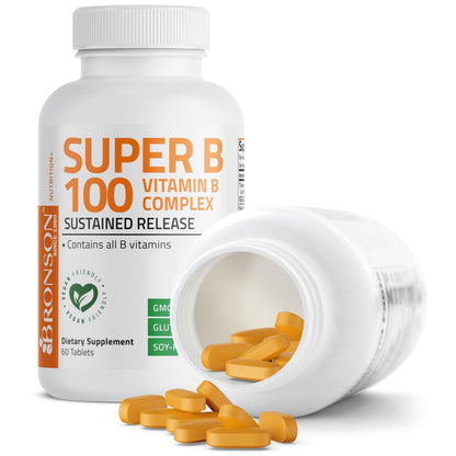 Bronson Super B100 Vitamin B Complex - Sustained Release (60 Tablets)