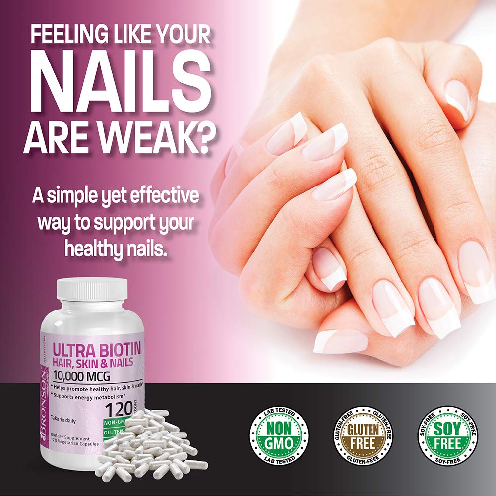 Bronson Ultra Biotin 10,000 mcg – Hair, Skin & Nails, Non-GMO, 120 Veg Capsules