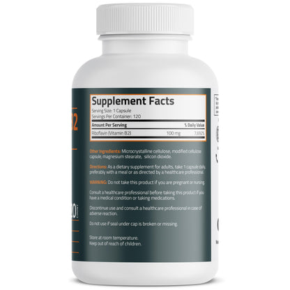 Bronson Vitamin B2 100mg Non-GMO | 120 Vegetarian Capsules
