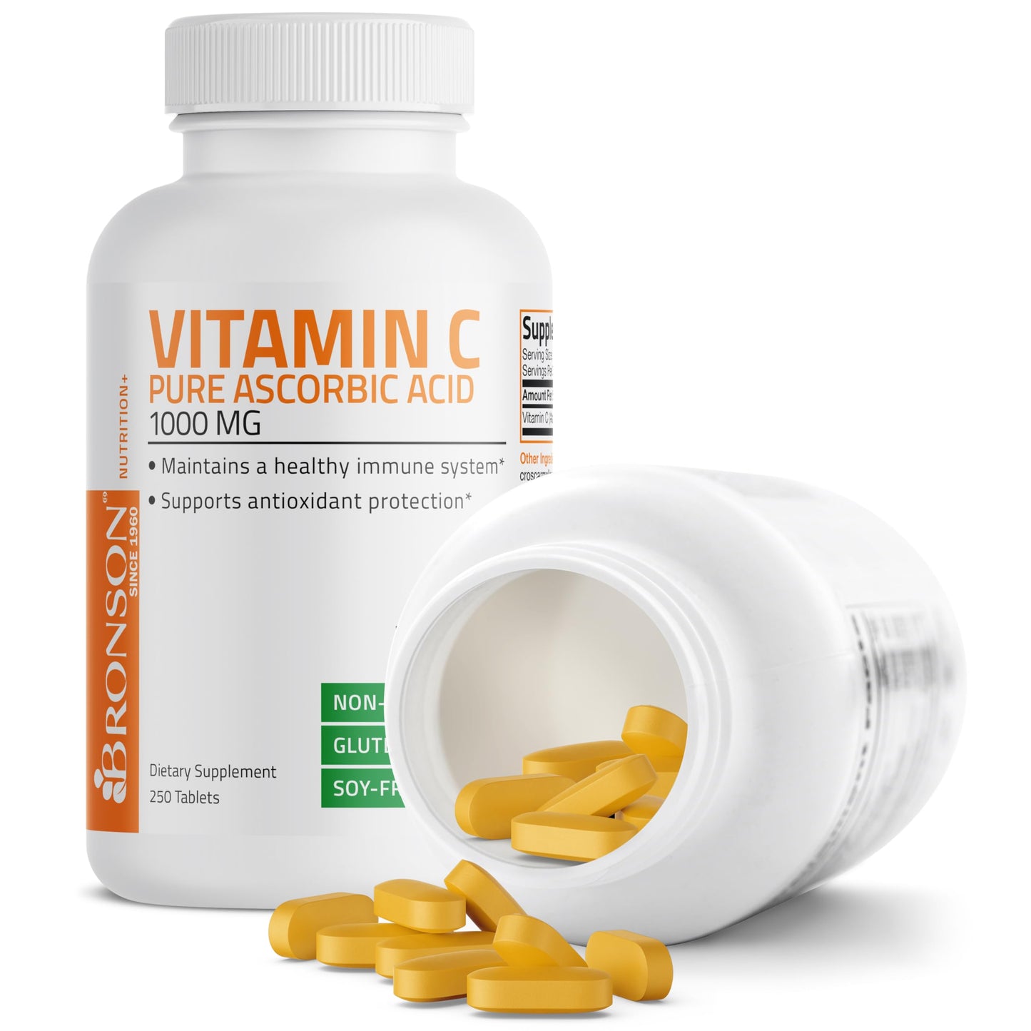 Bronson Vitamin C 1000mg Premium Non-GMO Ascorbic Acid Tablets – 250 Count