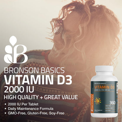 Bronson Vitamin D3 2000 IU (50 mcg) Non-GMO, 360 Tablets