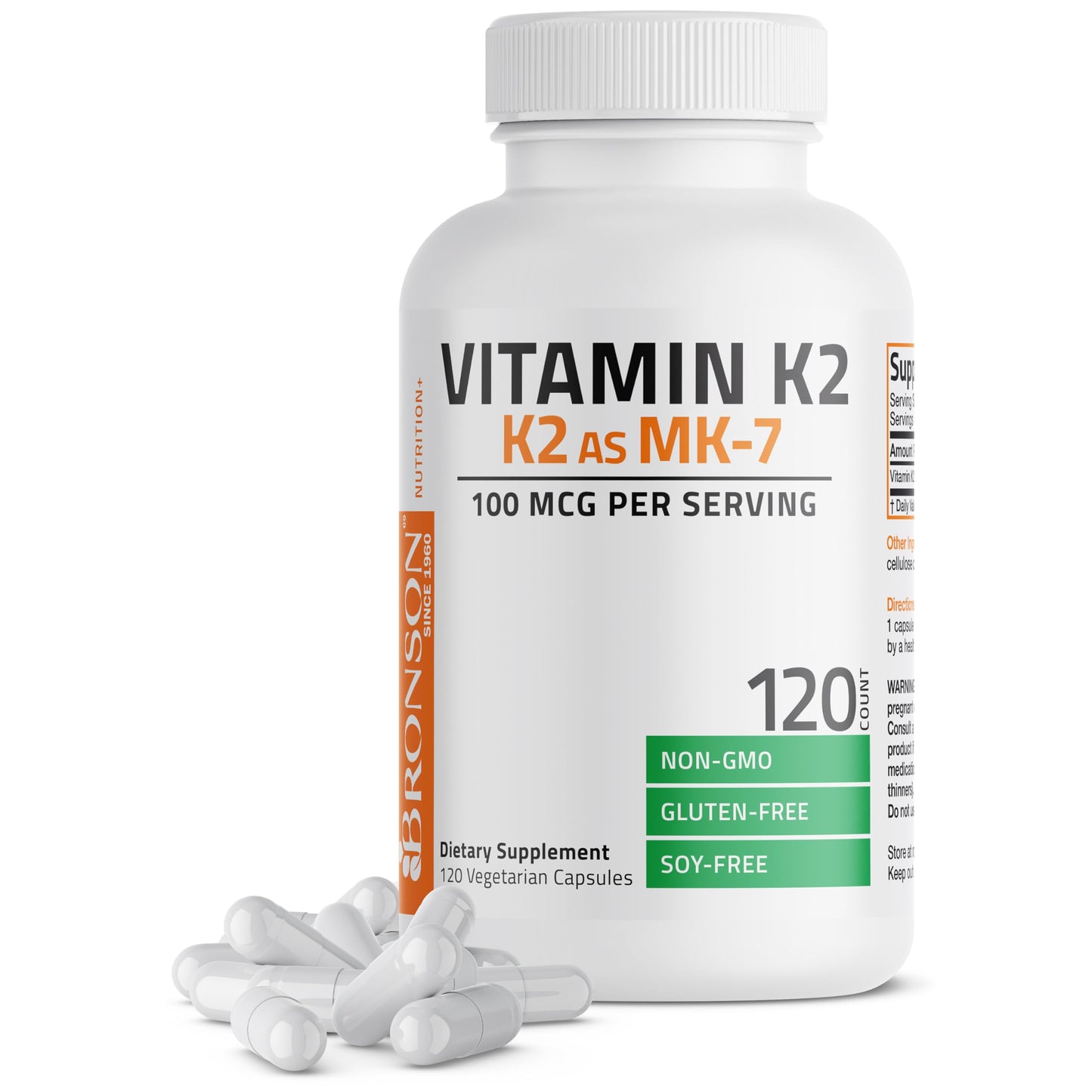 Bronson Vitamin K2 MK-7 Menaquinone 100 mcg – Non-GMO, 120 Capsules