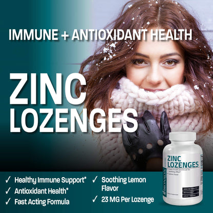 Bronson Zinc Lozenges Lemon Flavor - Immune Support & Antioxidant (180 Chewable Tablets)