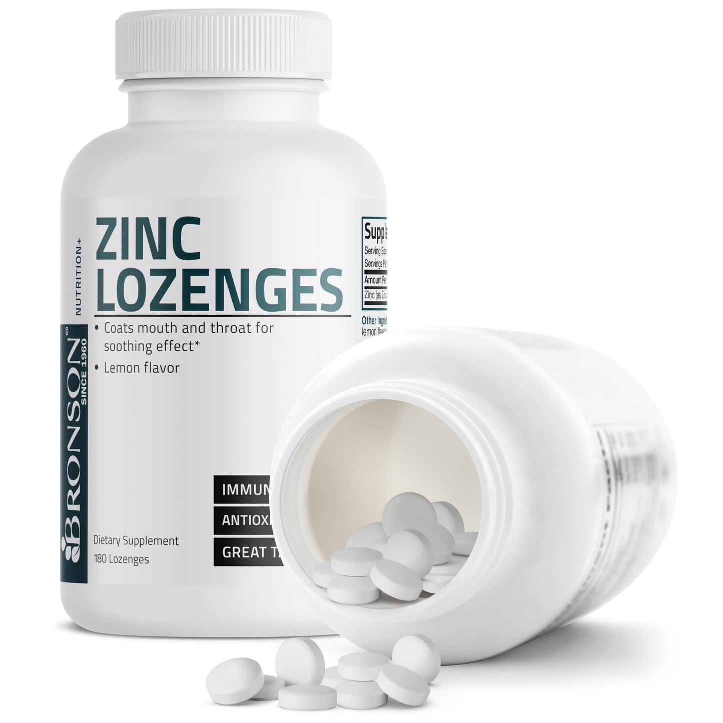 Bronson Zinc Lozenges Lemon Flavor - Immune Support & Antioxidant (180 Chewable Tablets)