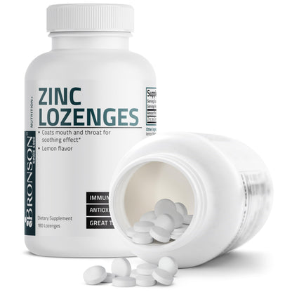 Bronson Zinc Lozenges Lemon Flavor - Immune Support & Antioxidant (180 Chewable Tablets)