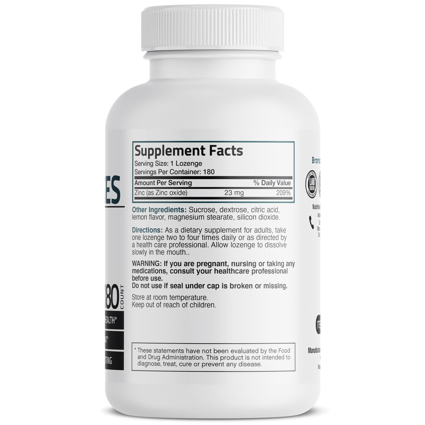 Bronson Zinc Lozenges Lemon Flavor - Immune Support & Antioxidant (180 Chewable Tablets)