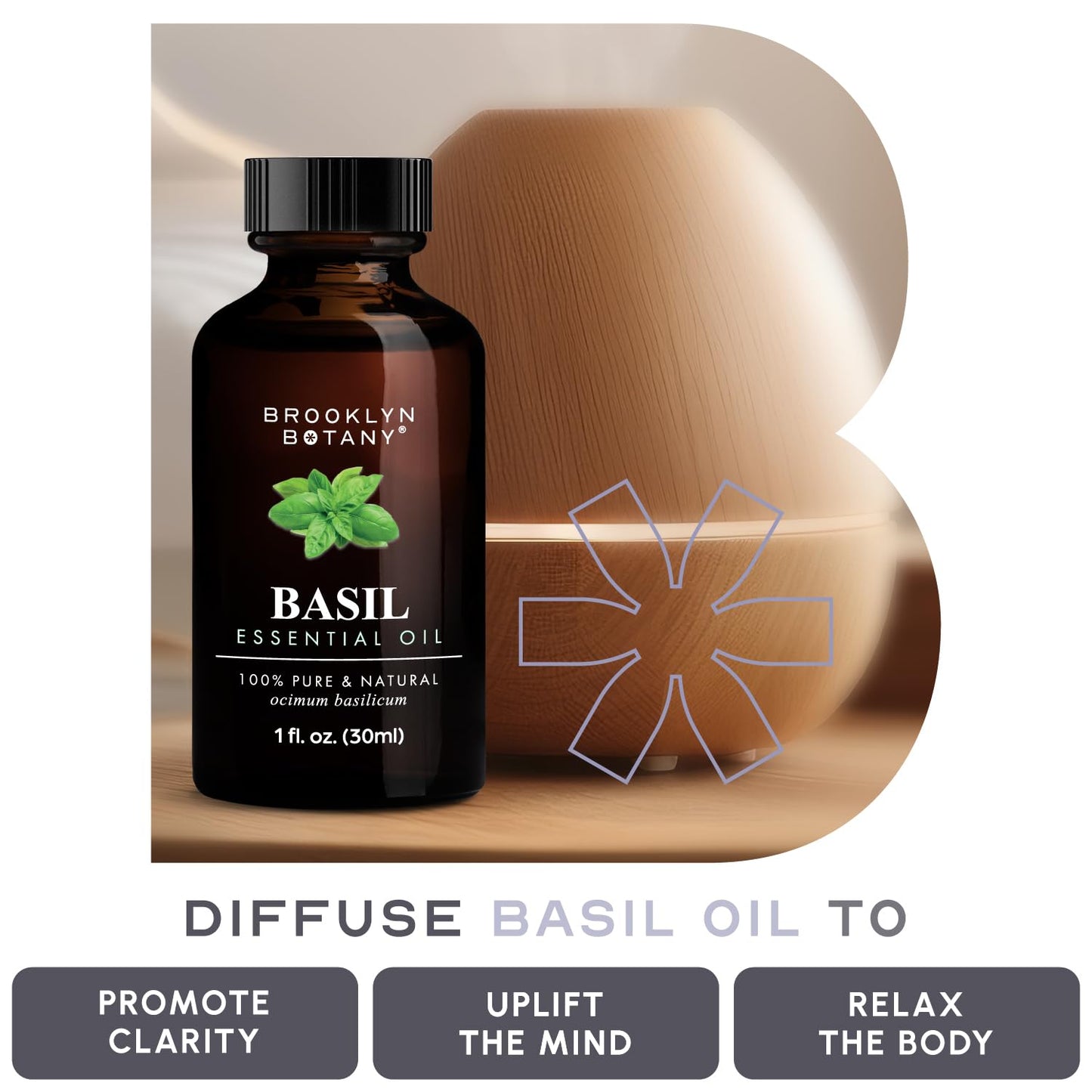 Brooklyn Botany Basil Essential Oil – 100% Pure & Natural, Therapeutic Grade, 1 Fl Oz with Dropper