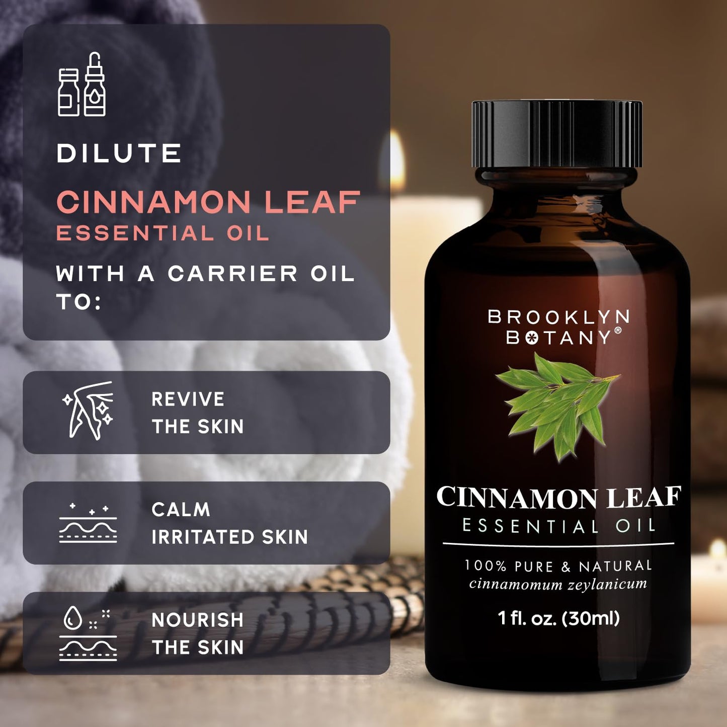 Brooklyn Botany Cinnamon Leaf Essential Oil – 100% Pure & Natural, Premium Grade, 1 Fl Oz