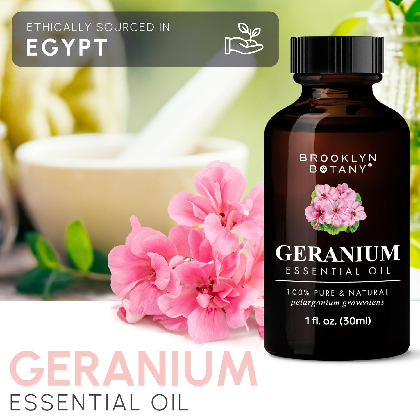 Brooklyn Botany Geranium Essential Oil – 100% Pure & Natural, Premium Grade, 1 Fl Oz