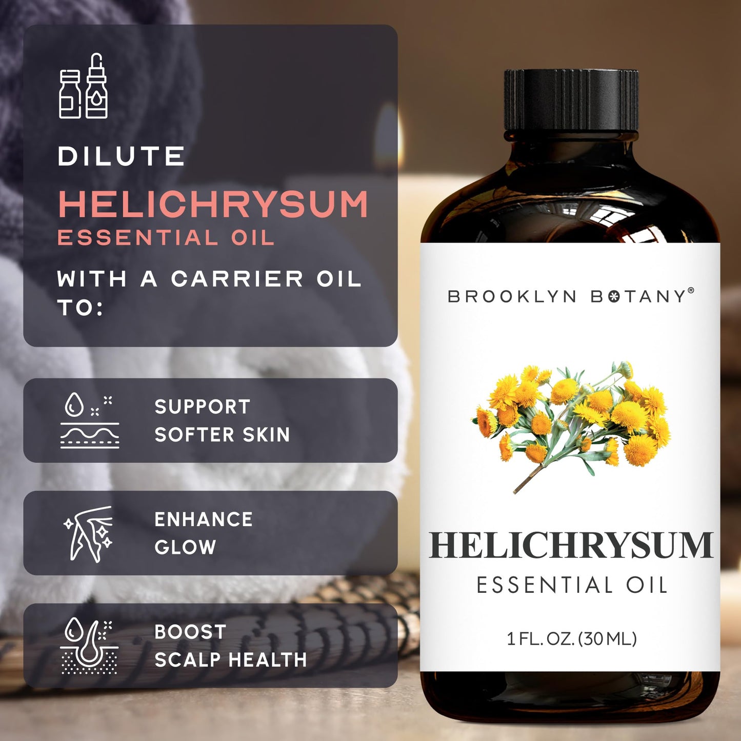Brooklyn Botany Helichrysum Essential Oil - 100% Pure & Natural, Premium Grade - 1 Fl Oz with Dropper