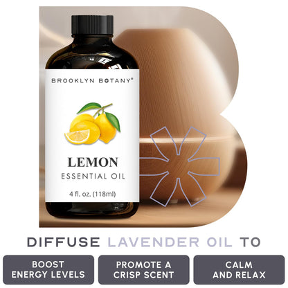 Brooklyn Botany Lemon Essential Oil - 4 oz - 100% Pure & Natural | Premium Grade with Dropper