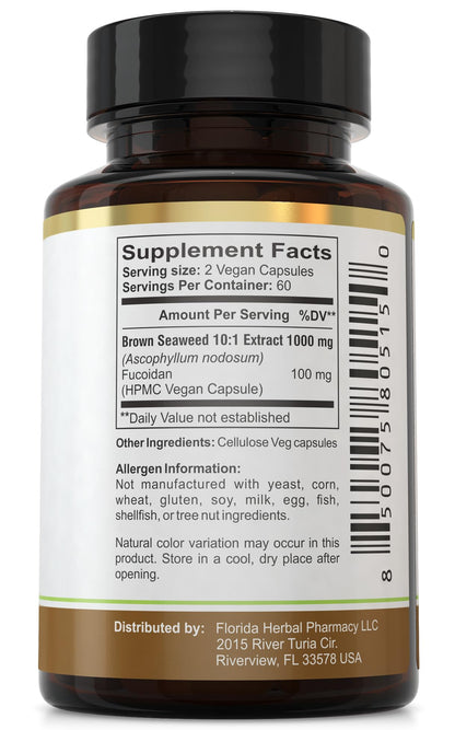 Florida Herbal Pharmacy Fucoidan Supplement Capsules (120 Capsules) 50 mg per Capsule, 100 mg Serving