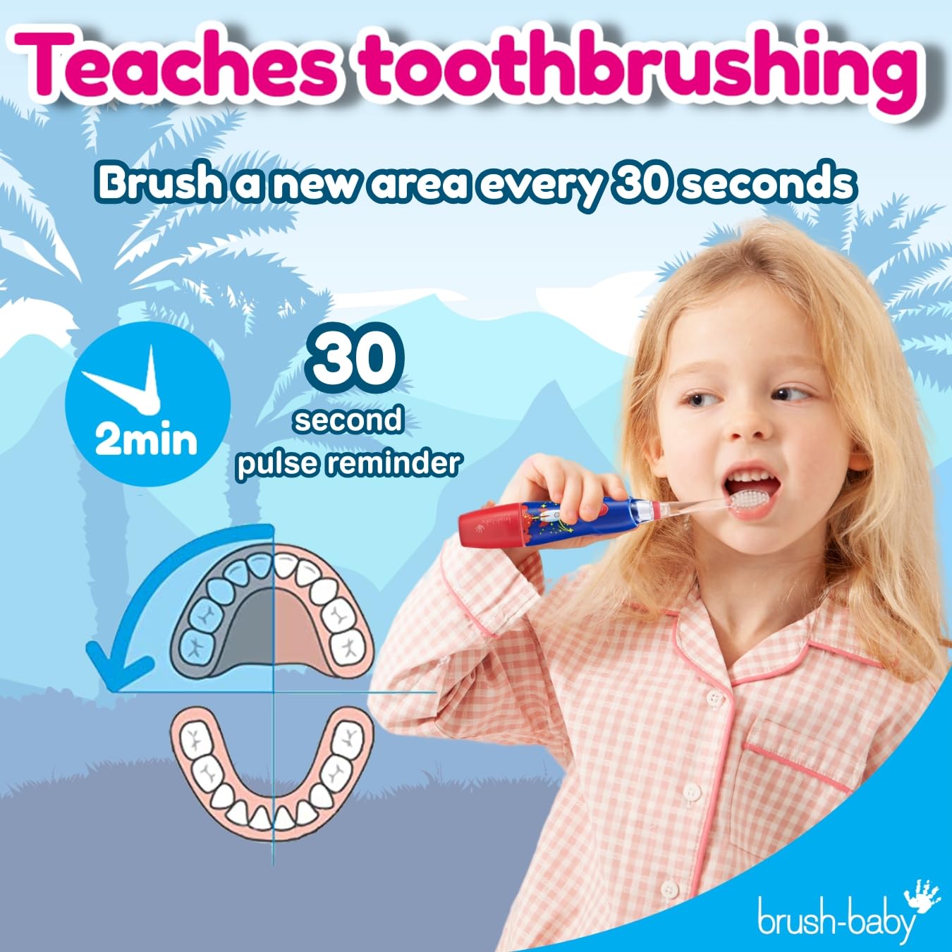 brush-baby KidzSonic Dinosaur Kids Electric Toothbrush (3+) – Disco LED Lights, Gentle Sonic Vibrations, 2-Minute Smart Timer & 30-Second Pulse Reminders – AAA Battery Included