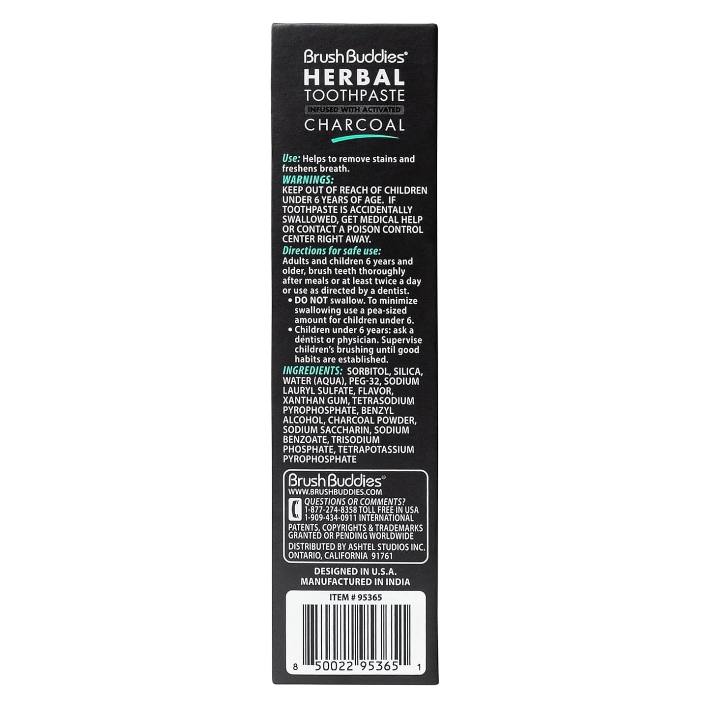 Brush Buddies Charcoal Toothpaste (2 Pack) – Activated Charcoal Whitening, Fluoride-Free