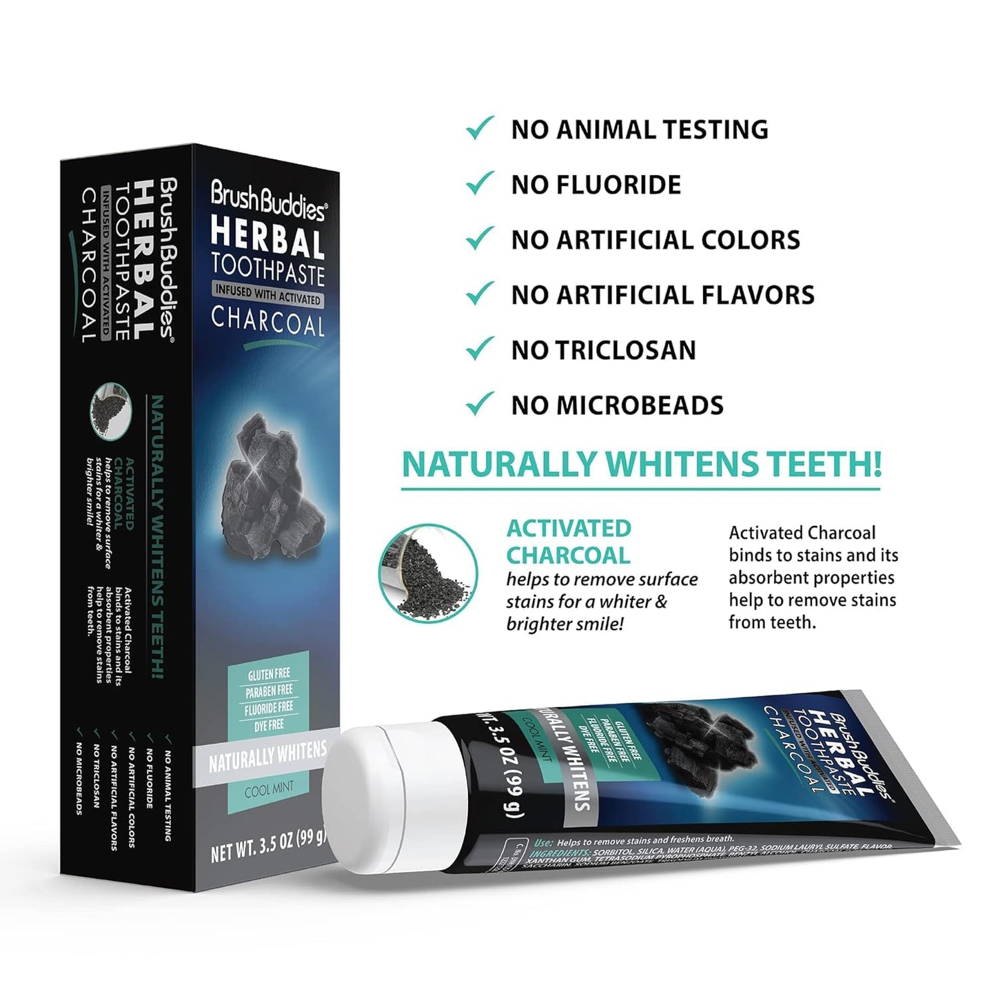 Brush Buddies Charcoal Toothpaste 6 Pack – Activated Charcoal Whitening