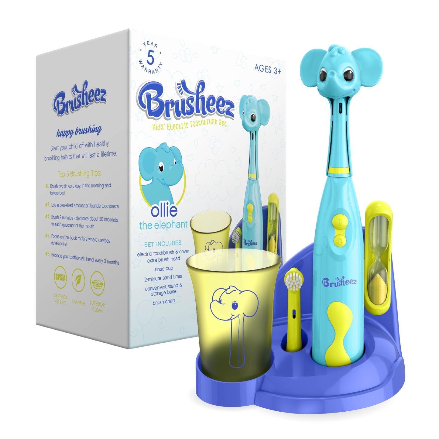 Brusheez Kids’ Electric Toothbrush Set for Ages 3+ – Ollie The Elephant