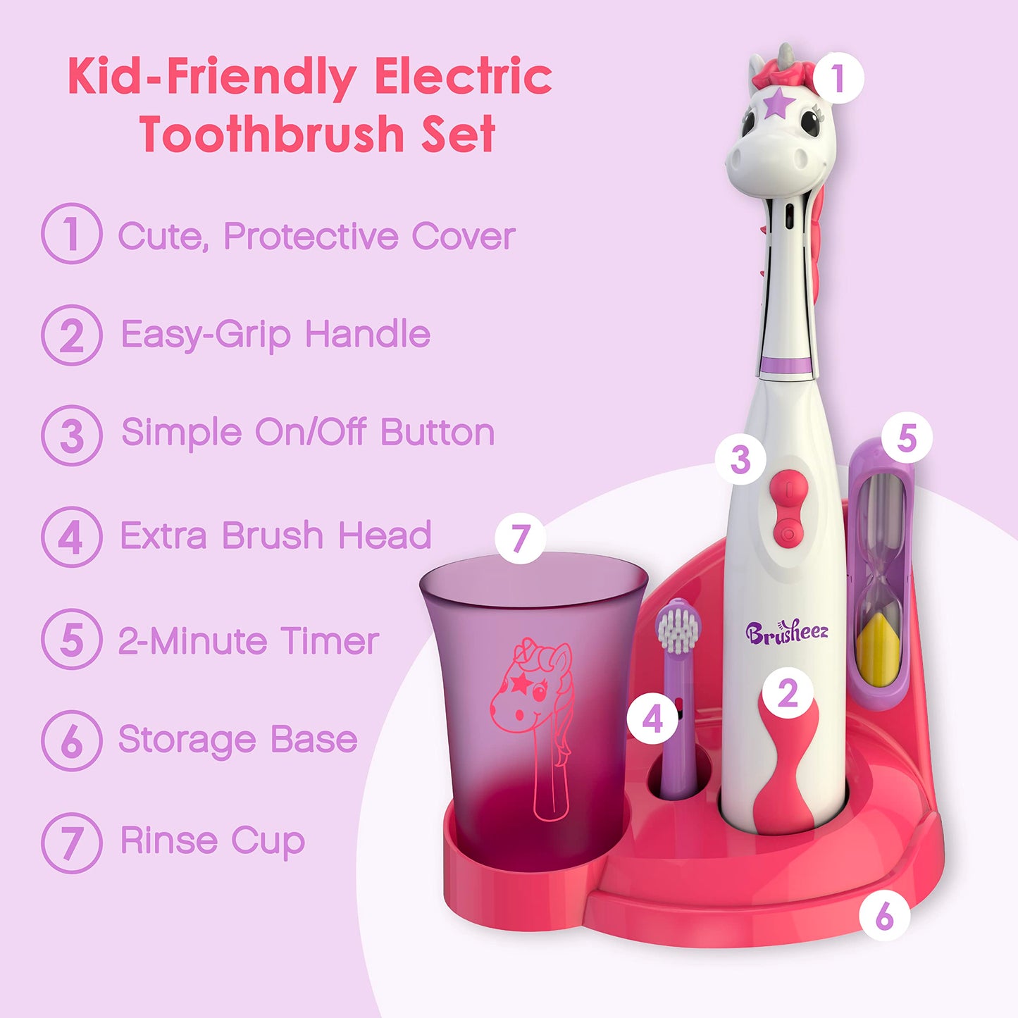 Brusheez Kids’ Electric Toothbrush Set – Safe for Ages 3+ | 2-Min Timer & 2 Brush Heads