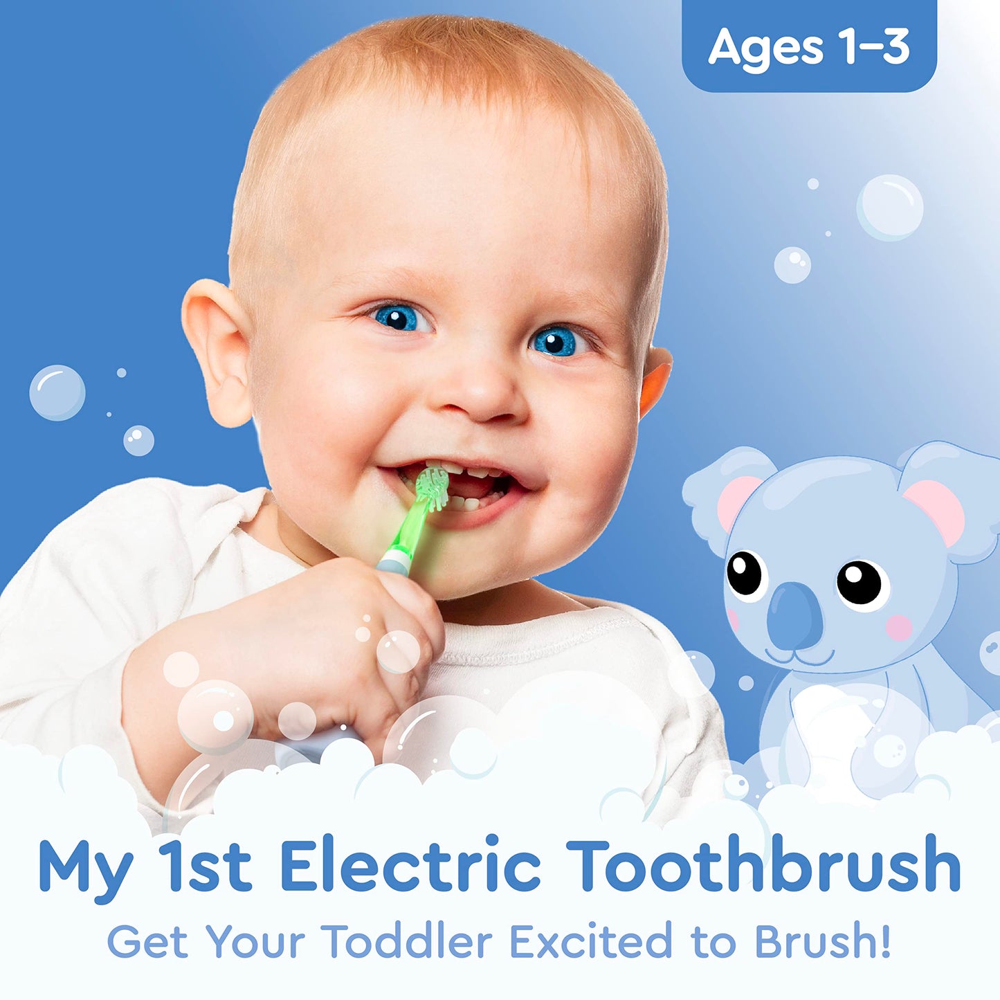 Brusheez Toddlers Sonic Toothbrush – Safe 1-3 yrs, 2-Min Timer (Kiwi the Koala)