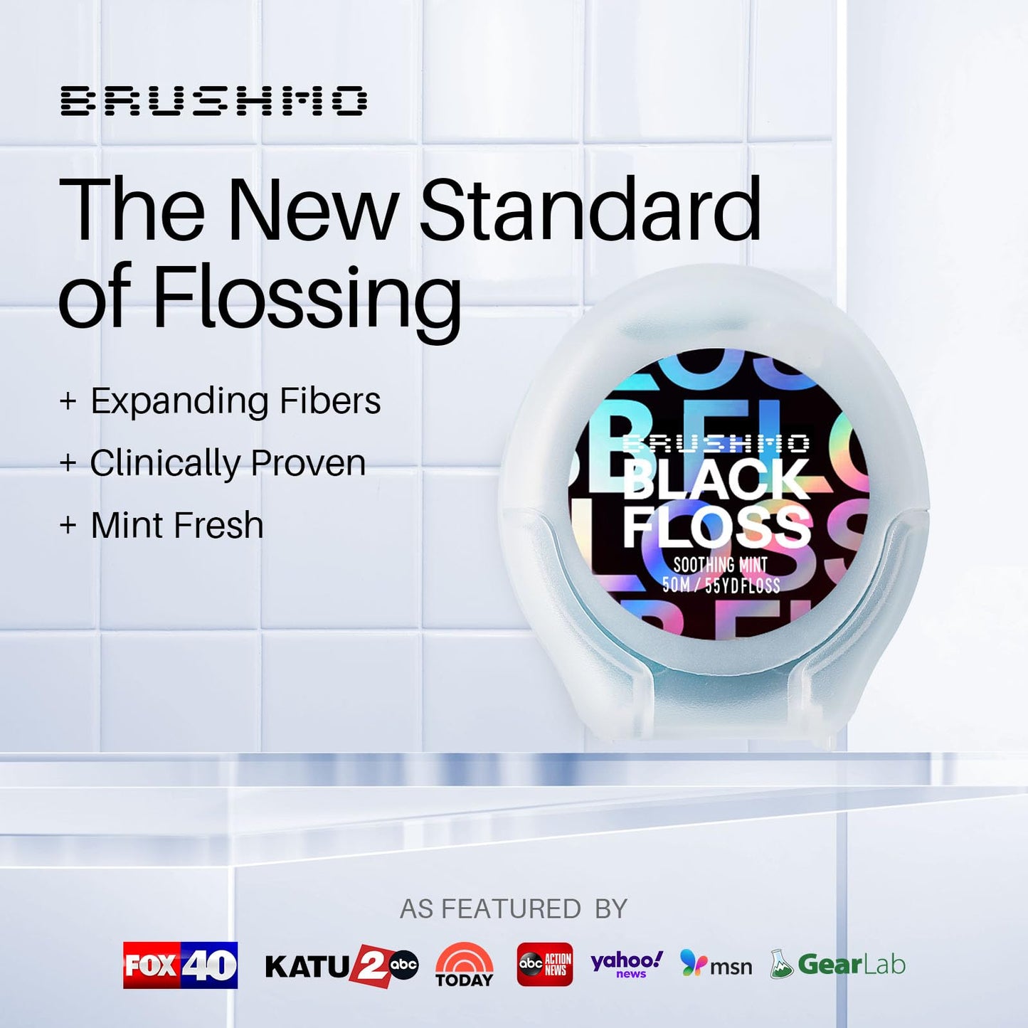 Brushmo Black Floss BBFloss Expanding Mint Dental Floss, 55 yd