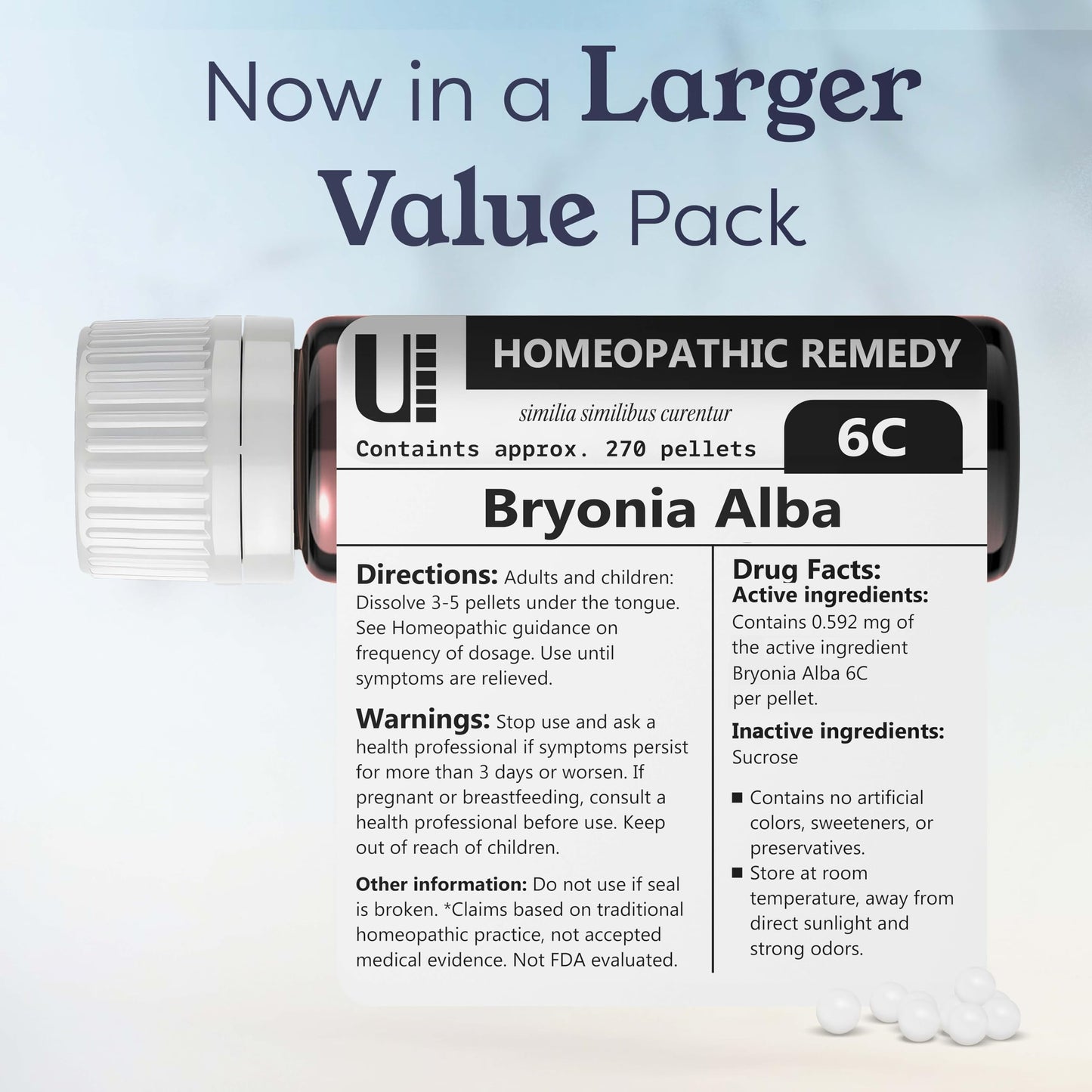 Bryonia Alba 6C Homeopathic Remedy, 270 Pellets - Lactose-Free