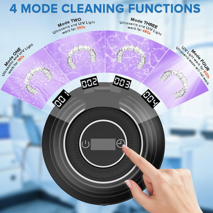 Bsbke Ultrasonic Retainer Cleaner 45kHz – 6 UV Lights, 200ml Capacity, Black