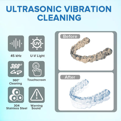 Bsbke Ultrasonic Retainer Cleaner 45kHz – 6 UV Lights, 200ml, White
