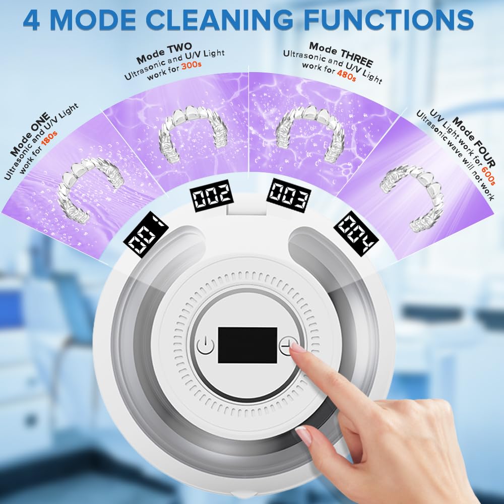 Bsbke Ultrasonic Retainer Cleaner 45kHz – 6 UV Lights, 200ml, White