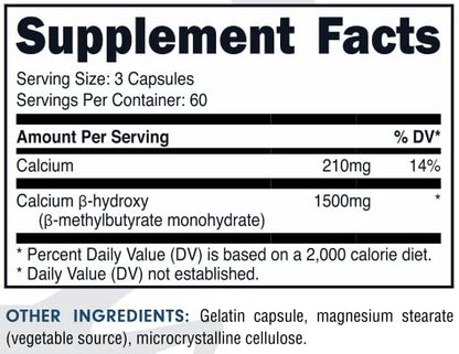 Bucked Up HMB (Beta-Hydroxy Beta-Methylbutyrate) 1500mg Per Serving, Essentials (60 Servings, 180 Capsules)