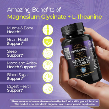 Bucklebury Magnesium Glycinate + L-Theanine 350mg - 90 Vegan Capsules