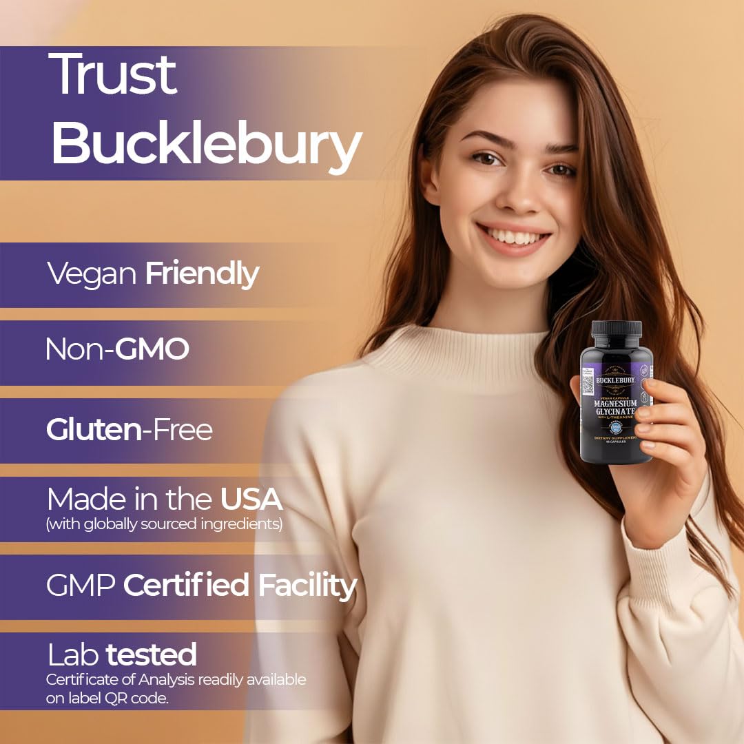 Bucklebury Magnesium Glycinate + L-Theanine 350mg - 90 Vegan Capsules
