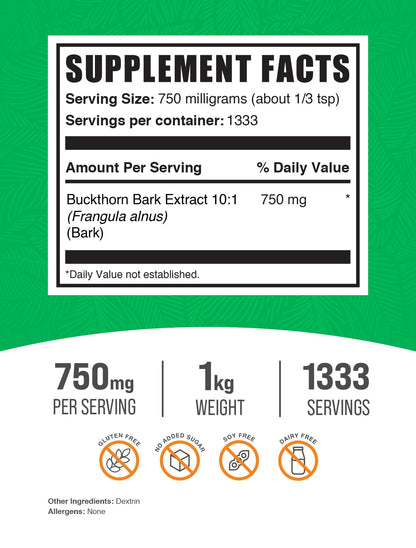 Buckthorn Bark Extract Powder 750mg - 1kg | Vegan & Gluten Free