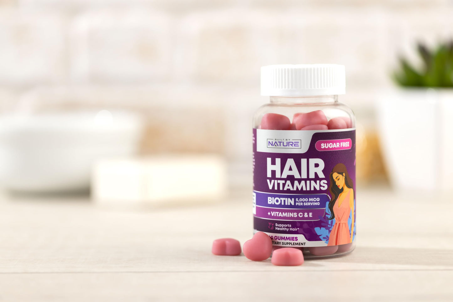 Built by Nature Hair Vitamins - Sugar Free Biotin Gummies for Hair Growth