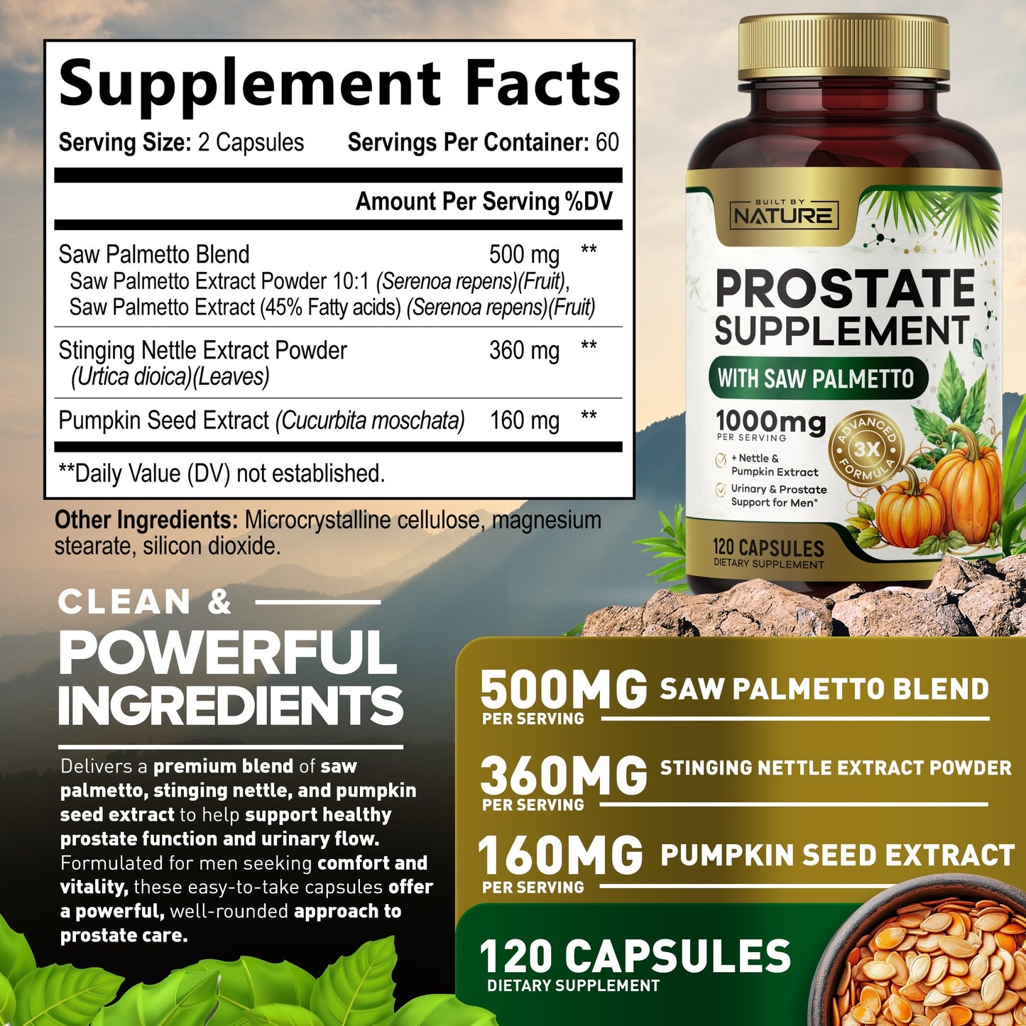 Built by Nature Prostate Supplement – Saw Palmetto, 120 Capsules | Urinary & Prostate Health