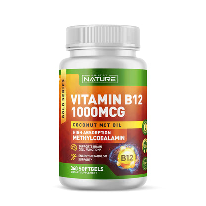 Built by Nature Vitamin B12 1000 mcg Methylcobalamin | Fast Dissolve Softgels, 360-Count