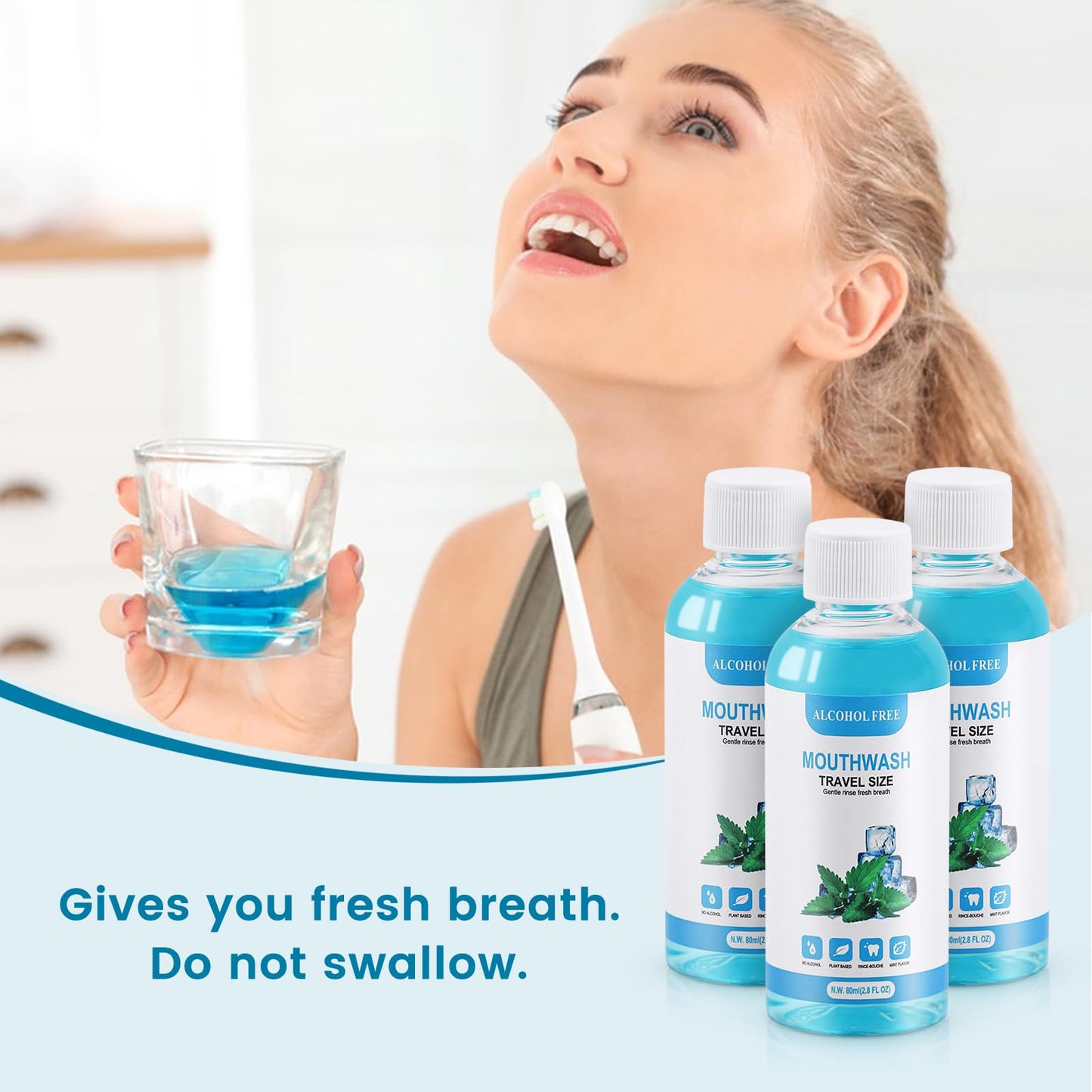 25-Pack Travel Size Mouthwash – 80ml/2.7oz Mint Portable Bottles