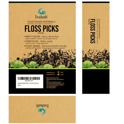 Natural Dental Floss Picks (300 Count) – Kraft Box, Plant-Based, Vegan, Charcoal Twin Floss