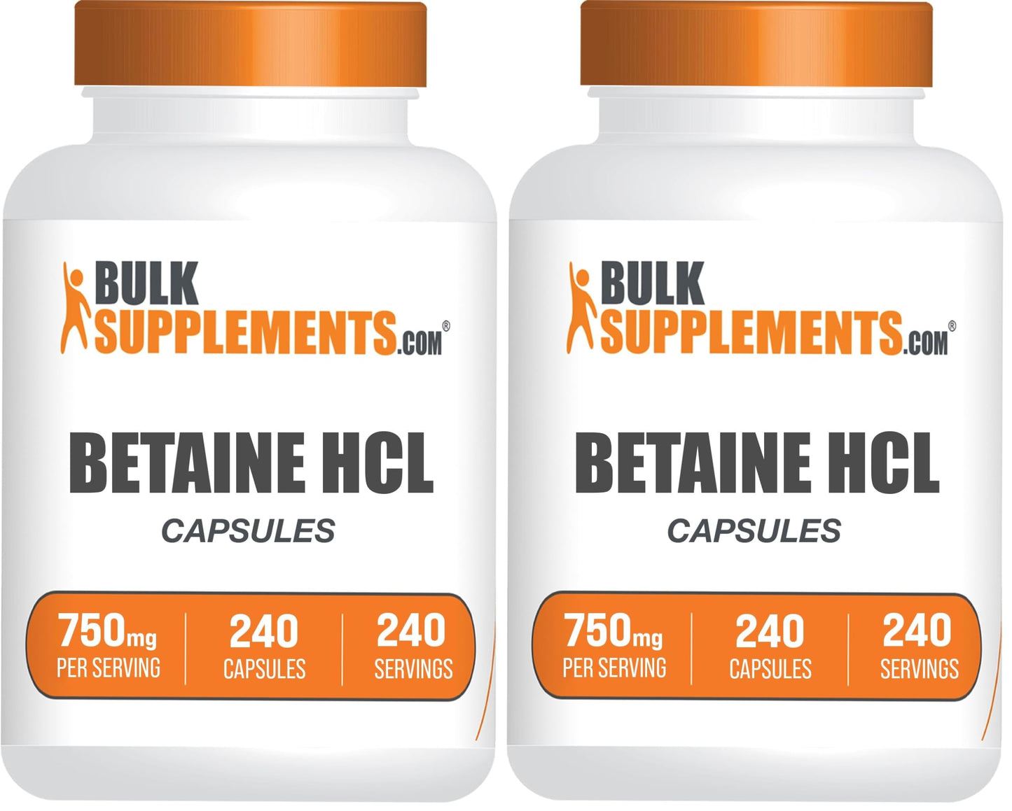 BulkSupplements Betaine HCl Capsules 750mg – Gluten Free Digestive Support | Pack of 2, 480 Capsules