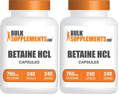 BulkSupplements Betaine HCl Capsules 750mg – Gluten Free Digestive Support | Pack of 2, 480 Capsules
