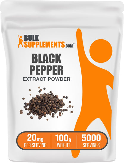 BulkSupplements Black Pepper Extract Powder – Piperine 20 mg/Serving, Vegan & Gluten Free, 100 g (3.5 oz) Pack of 1