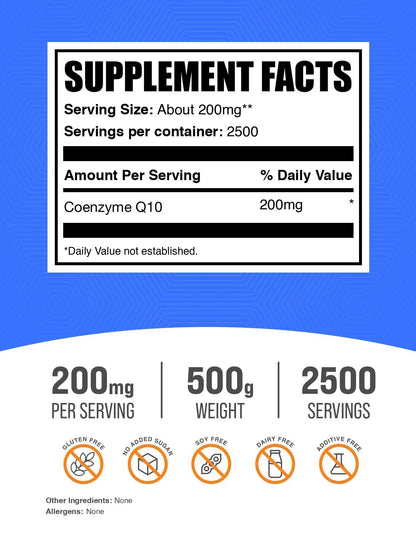 BulkSupplements CoQ10 Powder 200 mg – Gluten Free, 500g | Coenzyme Q10 Supplement